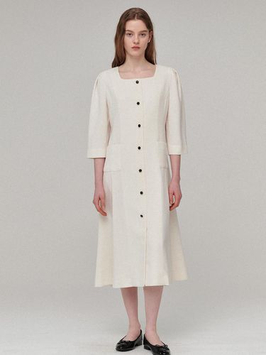 Square Neck Piping Tweed Dress - White - BEMUSE MANSION - Modalova