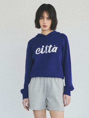 Citta Logo Basic Knit Hoodie - Blue - CITTA - Modalova