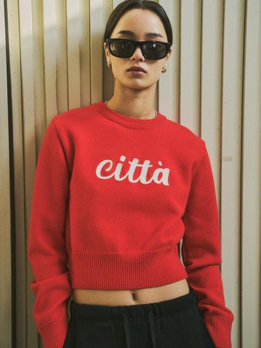 Chain Stitch Logo Round Neck Sweater - 5colors - CITTA - Modalova