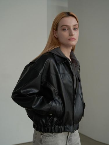 Oversized Curved Glow Leather Jacket - SPERONE - Modalova