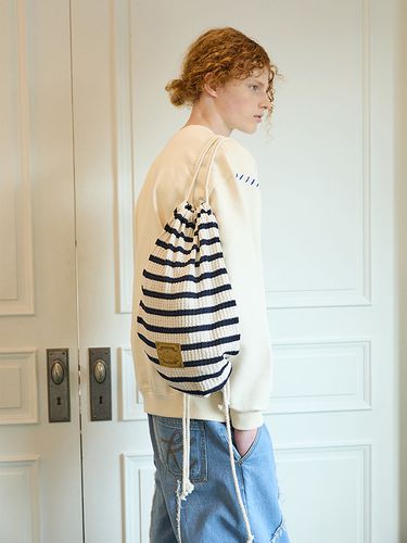 Striped Knit Drawstring Bag - White - WAIKEI - Modalova