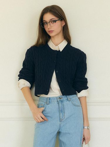 Soft Cable Cropped Cardigan - Navy - OSTKAKA - Modalova