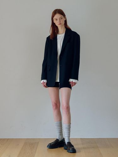 Oversized Stripe Wool Jacket - Navy - UNNOUT - Modalova