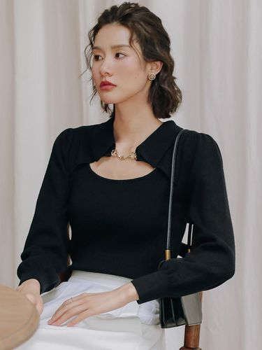 Chain Neck Long Sleeve Knit Top - LANGSON - Modalova