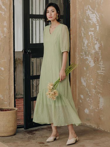 Delicate V Neck Long Dress - LANGSON - Modalova