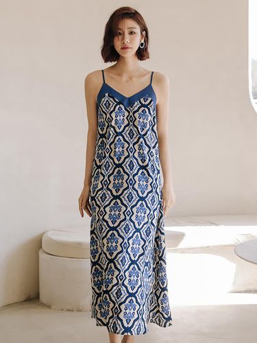 Pattern Blue Sleeveless Dress - LANGSON - Modalova