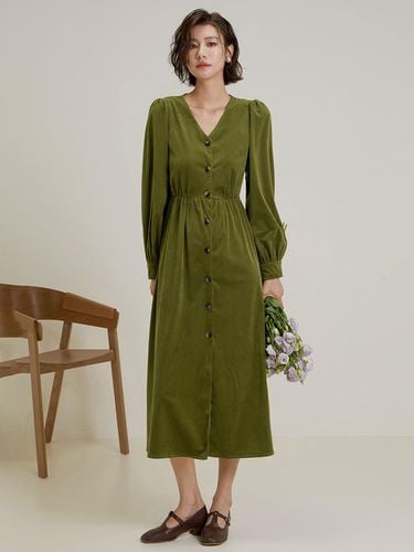 Green Corduroy Puff Dress - LANGSON - Modalova