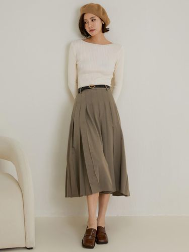 Khaki A Line Pleated Skirt - LANGSON - Modalova