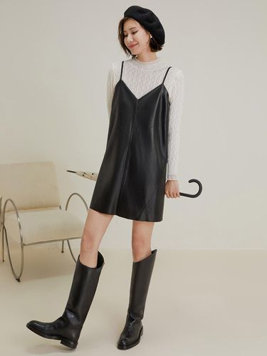 Daily Black Leather Sleeveless Dress - LANGSON - Modalova