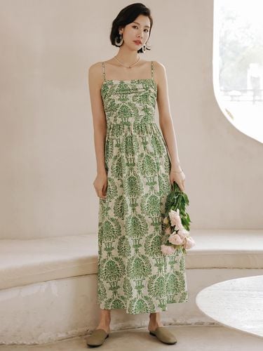 Green Print Bandeau Slip Dress - LANGSON - Modalova