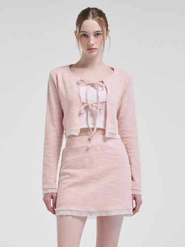 Frill Tweed Cardigan, Pink - ETMON - Modalova