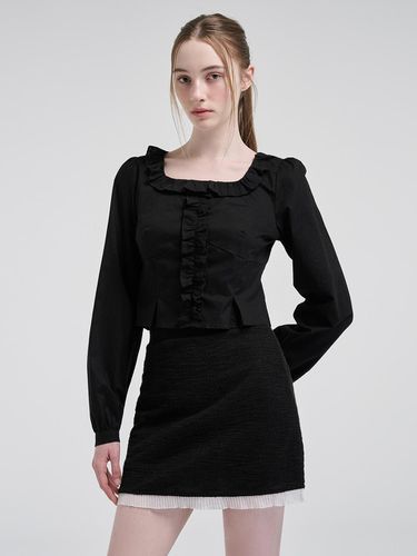 Square Frill Blouse, Black - ETMON - Modalova