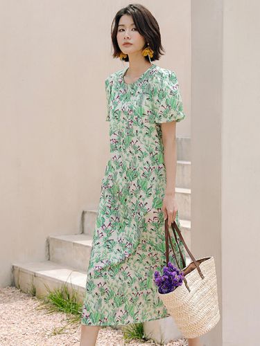 Leaf Pattern Midi Dress_Green - LANGSON - Modalova