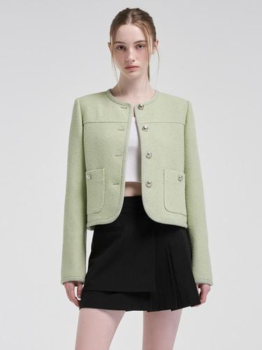 Curved Round Tweed Jacket_Light Green - ETMON - Modalova