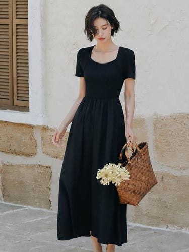 Simple Back Long Square Pocket Dress - LANGSON - Modalova