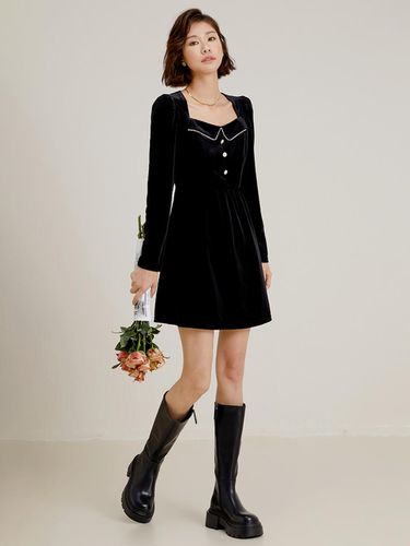 French Square Neck Velvet Dress - LANGSON - Modalova