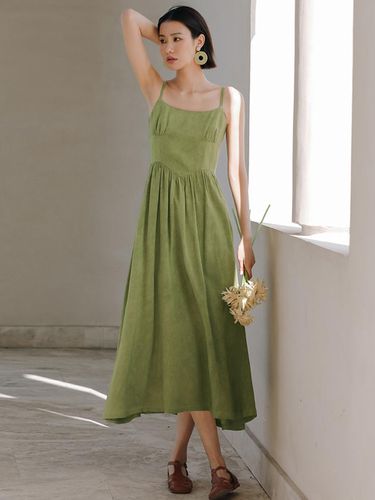 Gather Square Neck Long Dress - LANGSON - Modalova