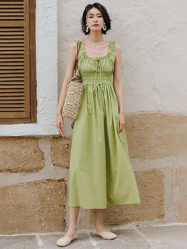 Green Shirring Sleeveless Long Dress - LANGSON - Modalova