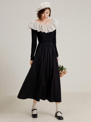 Stitched Ruffle Black Dress - LANGSON - Modalova