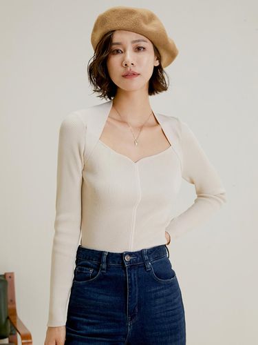 Square Neck Long Sleeve Knit Top - LANGSON - Modalova