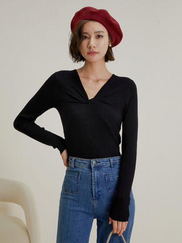 Twisted V Neck Knit Top - LANGSON - Modalova