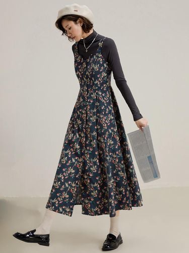 Suspenders Floral Corduroy Dress - LANGSON - Modalova