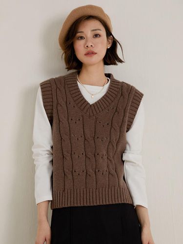 Coco Brown Cable Knit Vest - LANGSON - Modalova