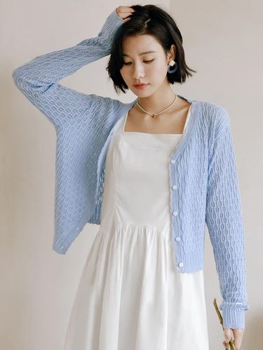 Wide Sprint Blue Cardigan - LANGSON - Modalova