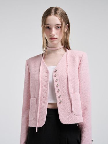 V-neck Strap Tweed Jacket_Pink - ETMON - Modalova