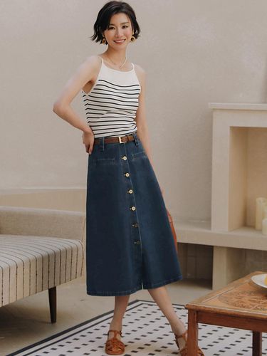 Retro High Waist Denim Skirt - LANGSON - Modalova