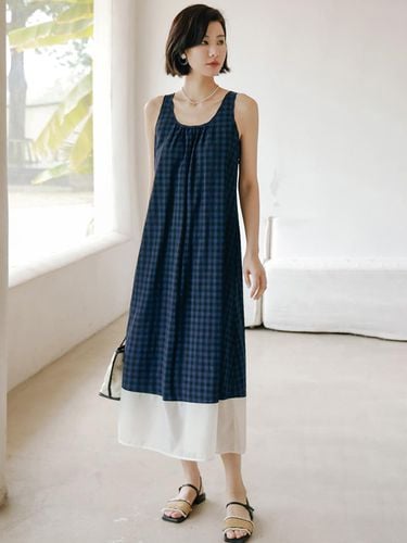 Blue Plaid Sleeveless Dress - LANGSON - Modalova