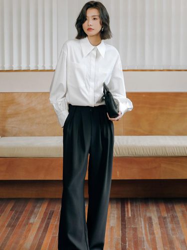 Pintuck Wide Long Slacks_Black - LANGSON - Modalova