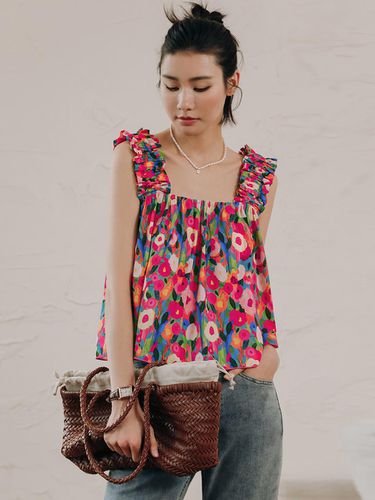 Colorful Flower Painted Blouse - LANGSON - Modalova