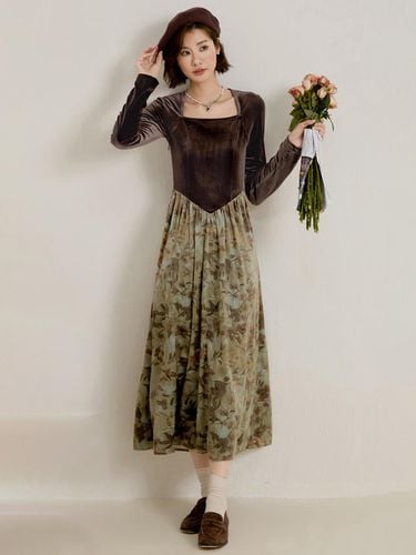 Stitch Velvet Long Dress - LANGSON - Modalova