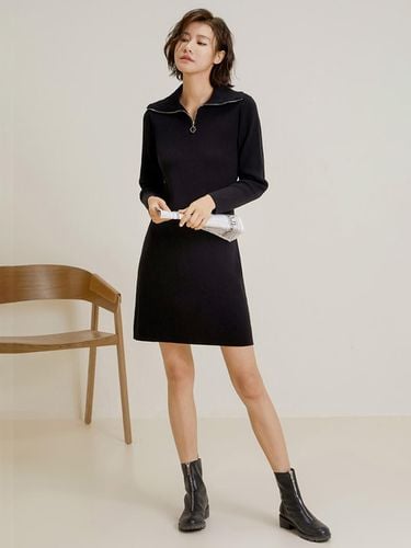 Zip Up Collar Lapel Dress - LANGSON - Modalova