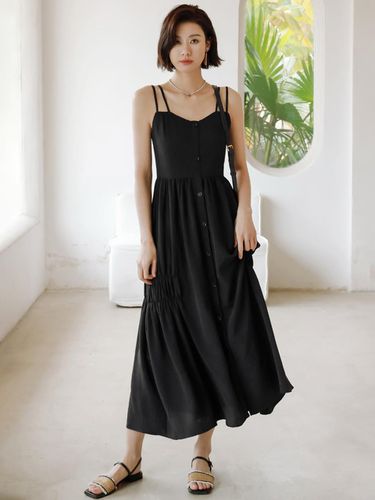 Waist Cinched French Black Dress - LANGSON - Modalova