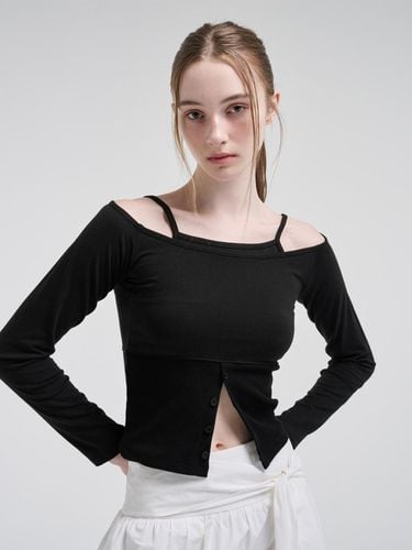 Layered Button T-Shirt, Black - ETMON - Modalova