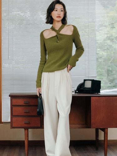 Pintuck Wide Long Slacks_White - LANGSON - Modalova