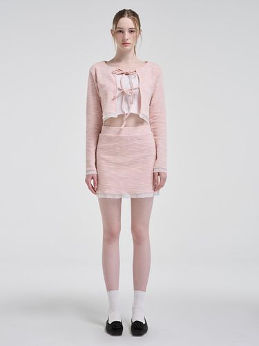 Frill Tweed Mini Skirt, Pink - ETMON - Modalova