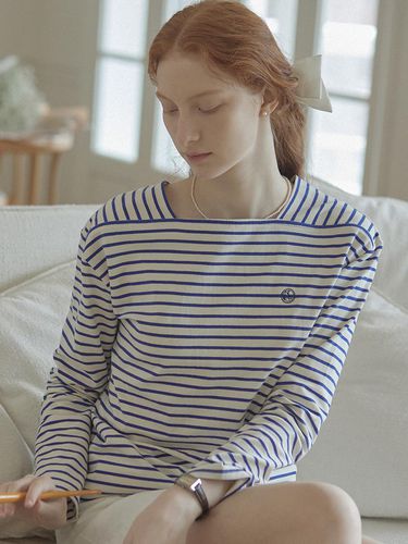 Boat Neck Stripe T-Shirt (Blue) - NONLOCAL - Modalova