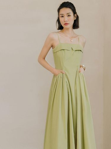 Flat Lapel Waist Tuck Dress_Green - LANGSON - Modalova