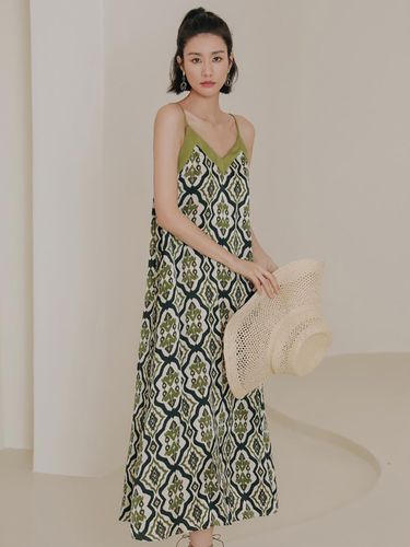 Green Pattern Sleeveless Dress - LANGSON - Modalova