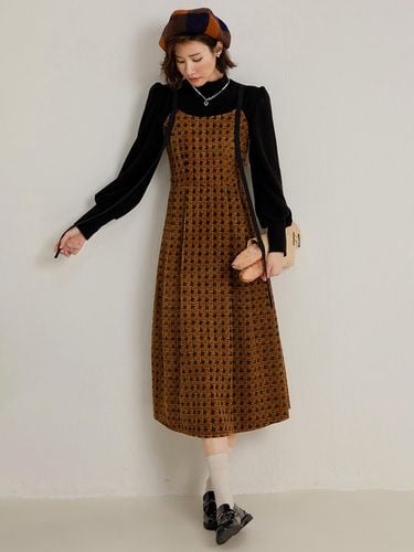 Brown Plaid Corduroy Dress - LANGSON - Modalova