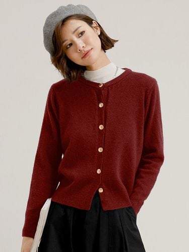 Red Wine Round Neck Cardigan - LANGSON - Modalova