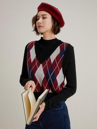 Wine Rhombus Knit Vest - LANGSON - Modalova