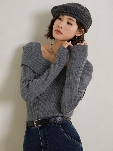 Gray Square Neck Knit Top - LANGSON - Modalova