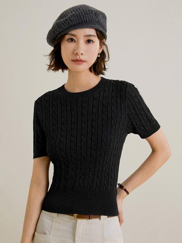 Cable Round Short Sleeve Knit Top - LANGSON - Modalova