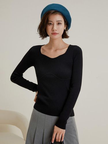 Square Collar Slim Knit Top - LANGSON - Modalova