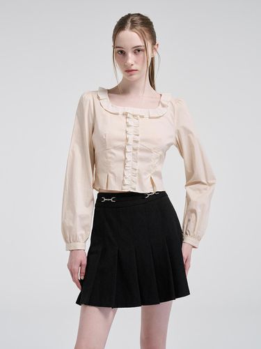 Square Frill Blouse, Light Beige - ETMON - Modalova