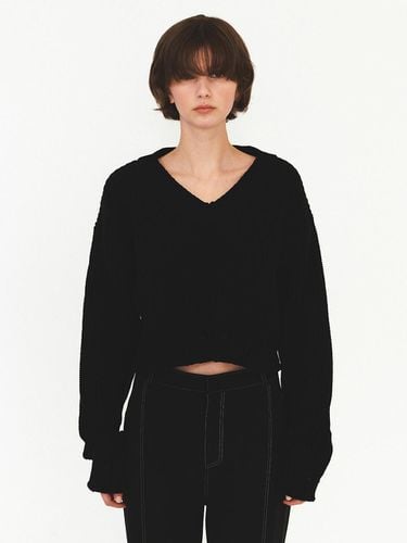 Cotton V Neck Knit - Black - DIAGONAL - Modalova